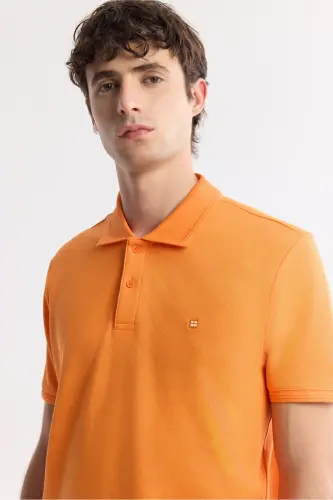 Erkek Turuncu Kıvrılmaz Polo Yaka %100 Pamuk Basic Regular Fit T-Shirt B001032-Turuncu - AVVA (1)