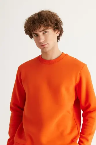 Erkek Turuncu Standart Fit Normal Kesim Içi Polarlı 3 Iplik Bisiklet Yaka Pamuklu Sweatshirt - Turuncu - AC&CO / ALTINYILDIZ CLASSICS (1)