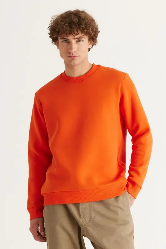 Erkek Turuncu Standart Fit Normal Kesim Içi Polarlı 3 Iplik Bisiklet Yaka Pamuklu Sweatshirt - Turuncu - AC&CO / ALTINYILDIZ CLASSICS