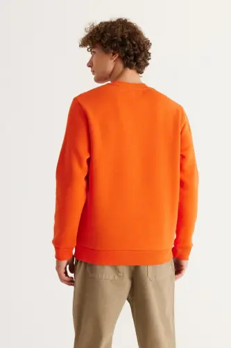 Erkek Turuncu Standart Fit Normal Kesim Içi Polarlı 3 Iplik Bisiklet Yaka Pamuklu Sweatshirt - Turuncu - 5
