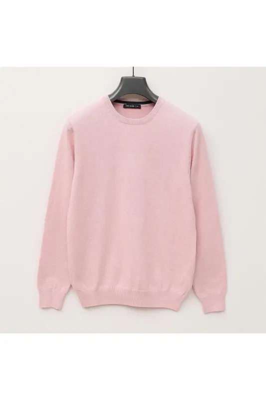 Erkek Uzun Kol Bisiklet Yaka Triko Kazak - Slim Kalıp - 180541 - Açık Pembe - AÇIK PEMBE - 1