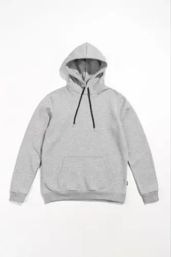 Erkek Uzun Kol Kapşonlu Basic Sweatshirt Hoodie - Gri - 4