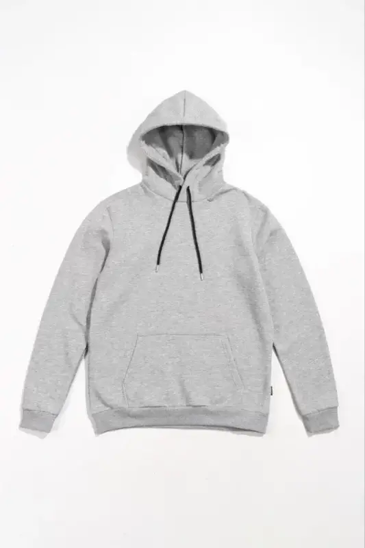 Erkek Uzun Kol Kapşonlu Basic Sweatshirt Hoodie - Gri - 4