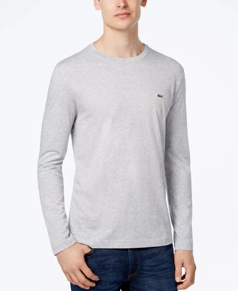 Men's Long Sleeve Crew Neck Jersey T-Shirt-CCA - Silver - Lacoste