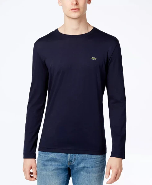 Men's Long Sleeve Crew Neck Jersey T-Shirt-166 - Navy - Lacoste