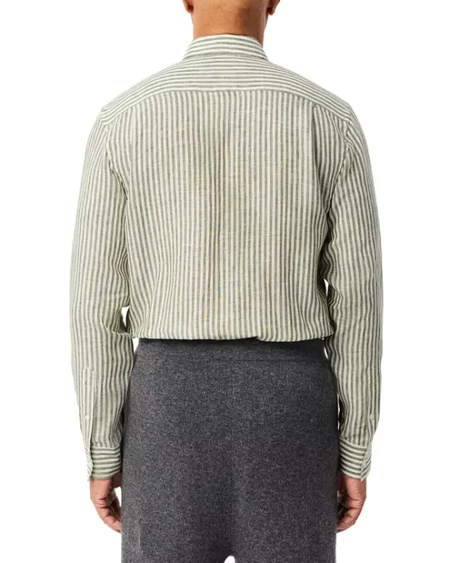 Men's Long Sleeve Striped Button-Down Linen Shirt - ICD - Khaki - 2