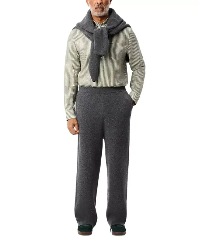 Men's Long Sleeve Striped Button-Down Linen Shirt - ICD - Khaki - 5