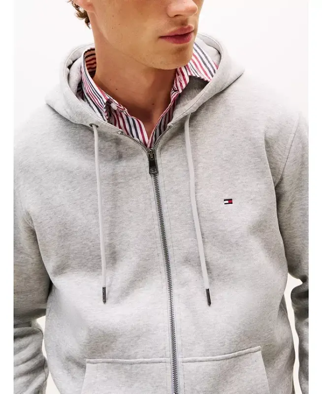 Men's Long Sleeve Zip-Front Flag Logo Hoodie - Light Grey Heather - 3