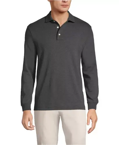 Men's Long Sleeve Cotton Supima Polo Shirt - Dark charcoal heather - 1