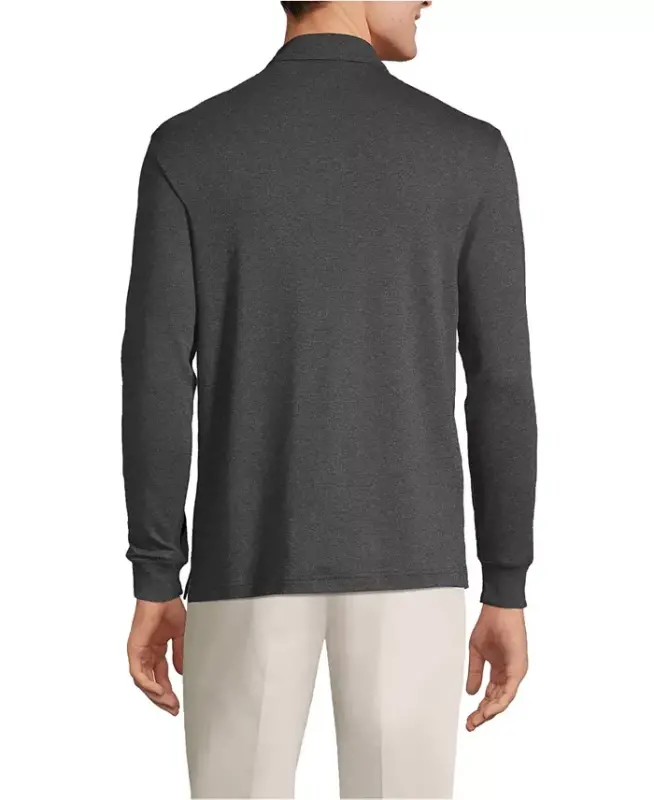 Men's Long Sleeve Cotton Supima Polo Shirt - Dark charcoal heather - 2