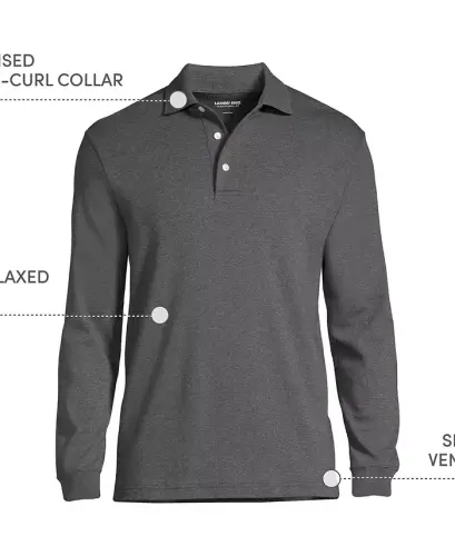 Men's Long Sleeve Cotton Supima Polo Shirt - Dark charcoal heather - 3