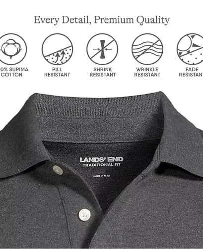 Men's Long Sleeve Cotton Supima Polo Shirt - Dark charcoal heather - 4