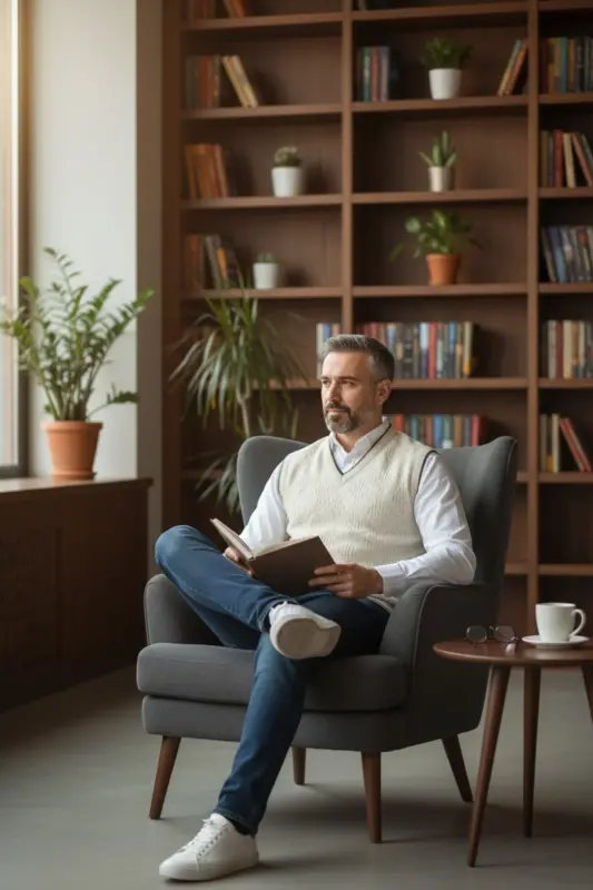 Erkek Krem Tüylenme Yapmayan Anti-pilling Standart Fit Saç Örgü Desenli Triko Süveter-Taş - 3