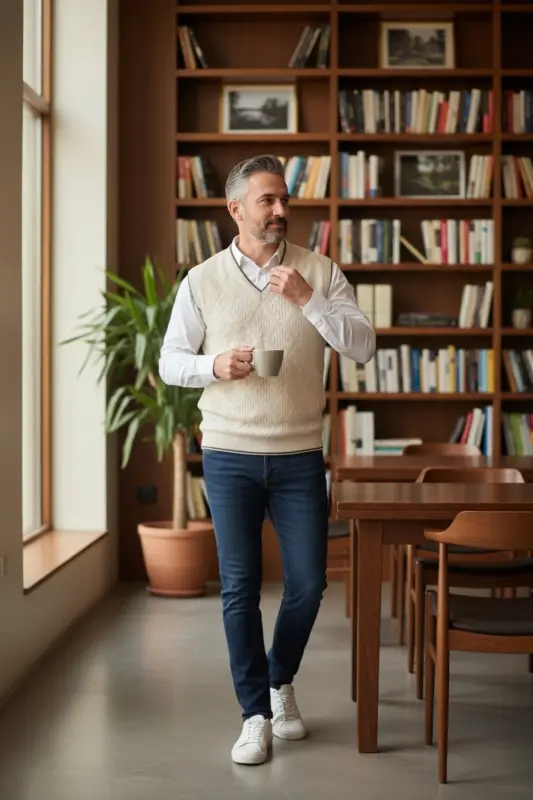 Erkek Krem Tüylenme Yapmayan Anti-pilling Standart Fit Saç Örgü Desenli Triko Süveter-Taş - 4