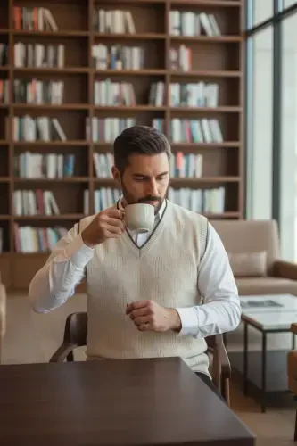 Erkek V Yaka Triko Örgü Tüylenmez Süveter Regular Fit Saç Örgü Linyis Desenli-Taş - Modazone (1)