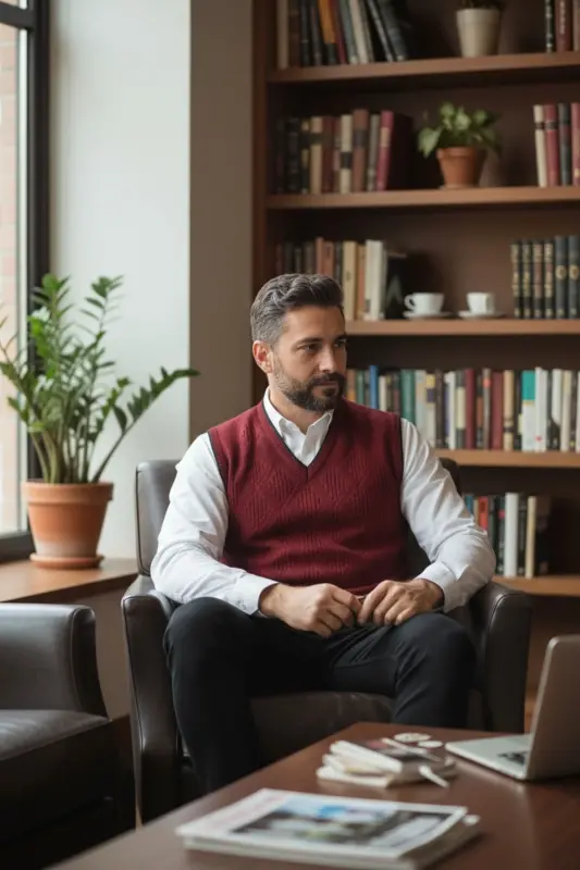 Erkek Bordo Tüylenme Yapmayan Anti-pilling Standart Fit Saç Örgü Desenli Triko Süveter-Bordo - 2