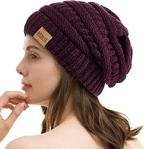 REDESS Slouchy Beanie Hat for Men and Women Winter Warm Chunky Soft Oversized Cable Knit Cap - MODAZONE