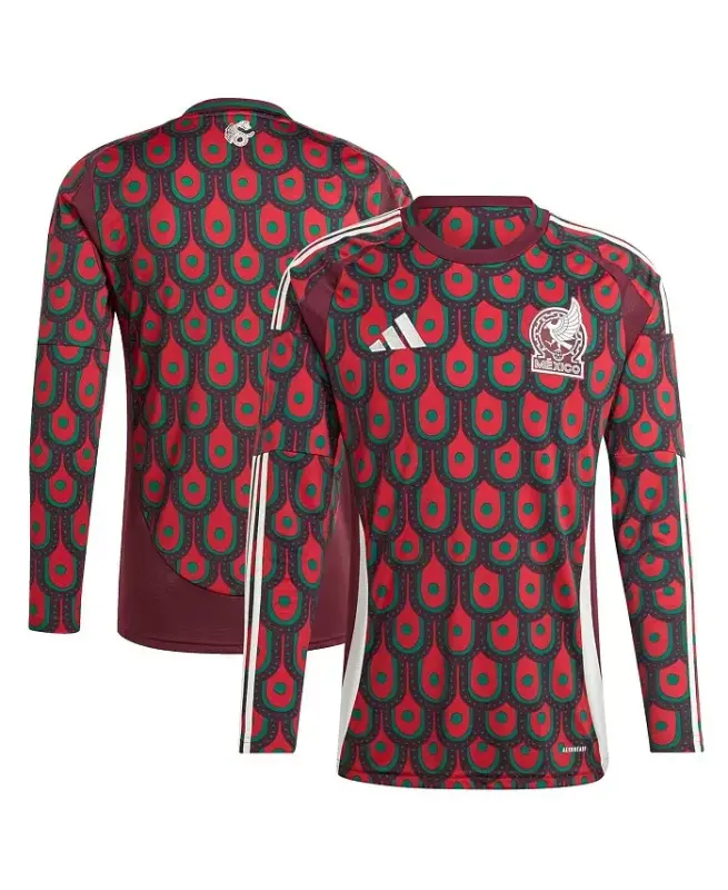 Men's and Women's Mexico National Team 2024 Replica Long Sleeve Jersey - Burgundy - 1