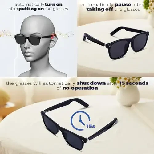 Smart Sunglasses with AAC Speaker for Men Women, Remote Photo Open Ear Music Hand-free Calling, Fit Large Faces Unisex Audio Intelligent Sunglasses, for Friends family - 4