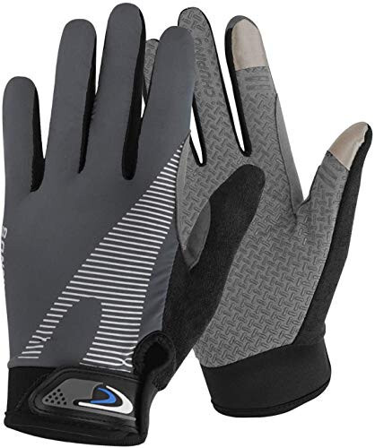 FakeFace Unisex Adult Cycling Gloves, Summer UV Protection, Touchscreen, Anti-Slip, Breathable, Light Grey - 6
