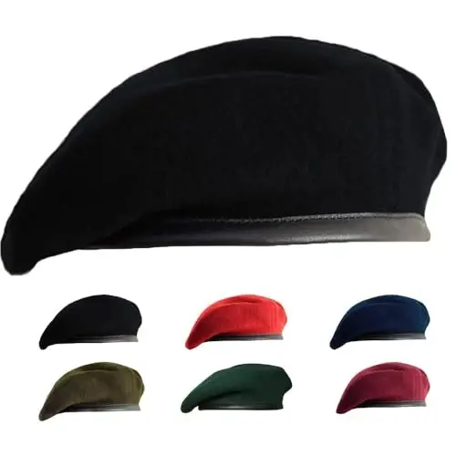 Gajaous British Military Berets for Men and Women,Wool and Leather Beret Hats,Multiple Colours Army Beret - 1