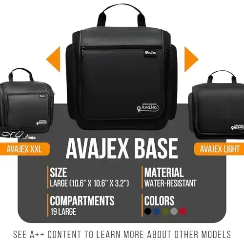 Travel Toiletry Bag for Men and Women - (10.6”x10.6”x3.2”) Large Hanging Toiletry Organizer - Waterproof Hygiene Bag with Metal XXL Swivel Hook, with Sturdy Zippers and 19 Compartments for Toiletries - 5