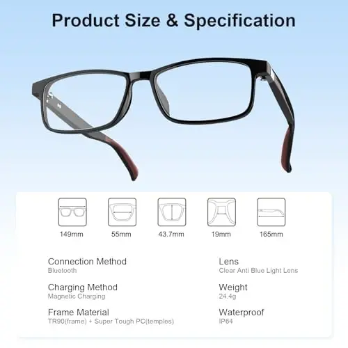Tulbeys Smart Glasses for Men Women, Classic Smart Eyewear with Detachable Ultra-Slim Arms, Blue Light Filtering, Open Ear Bluetooth Audio Glasses – Ultra-Light Design for Business and Daily Use - 3
