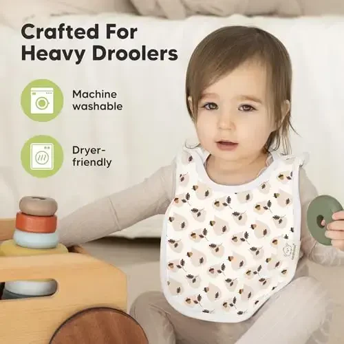 8-Pack Baby Bibs for Boys, Girls - Pullover Bibs for Drooling Teething Baby Girl & Boy Toddler, Newborn, Soft & Absorbent, Cute Colors, Large Torso Coverage Keep Infant Clean & Dry (Fall Spores) - 6