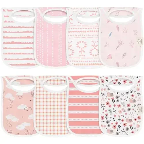 8-Pack Baby Bibs for Boys, Girls - Pullover Bibs for Drooling Teething Baby Girl & Boy Toddler, Newborn, Soft & Absorbent, Cute Colors, Large Torso Coverage Keep Infant Clean & Dry (Sweet Charm) - KEABABIES