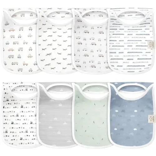 8-Pack Baby Bibs for Boys, Girls - Pullover Bibs for Drooling Teething Baby Girl & Boy Toddler, Newborn, Soft & Absorbent, Cute Colors, Large Torso Coverage Keep Infant Clean & Dry (Vessels) - 8-PACK