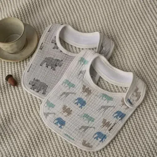 Muslin Bibs for Baby Boys Girls,Organic Muslin Baby Bib for Drooling and Teething,Soft Bandana Drool Bibs 5 Pack - 7