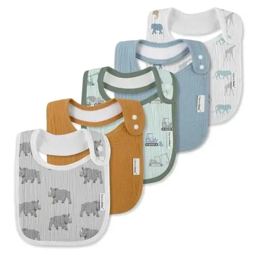 Muslin Bibs for Baby Boys Girls,Organic Muslin Baby Bib for Drooling and Teething,Soft Bandana Drool Bibs 5 Pack 