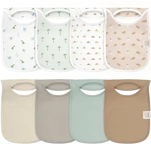 8-Pack Baby Bibs for Boys, Girls - Pullover Bibs for Drooling Teething Baby Girl & Boy Toddler, Newborn, Soft & Absorbent, Cute Colors, Large Torso Coverage Keep Infant Clean & Dry (Roarsome) 