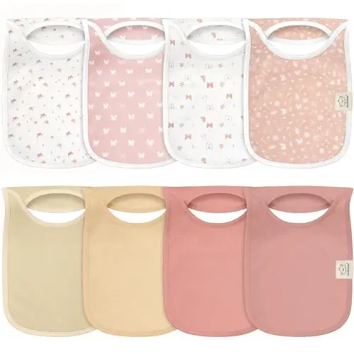 8-Pack Baby Bibs for Boys, Girls - Pullover Bibs for Drooling Teething Baby Girl & Boy Toddler, Newborn, Soft & Absorbent, Cute Colors, Large Torso Coverage Keep Infant Clean & Dry (Butterflies) - 2