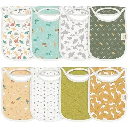 8-Pack Baby Bibs for Boys, Girls - Pullover Bibs for Drooling Teething Baby Girl & Boy Toddler, Newborn, Soft & Absorbent, Cute Colors, Large Torso Coverage Keep Infant Clean & Dry (Mesozoic) - KEABABIES