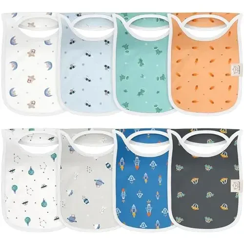 KeaBabies 8-Pack Baby Bibs for Boys, Girls - Pullover Bibs for Drooling Teething Baby Girl & Boy Toddler, Newborn, Soft & Absorbent, Cute Colors, Large Torso Coverage Keep Infant Clean & Dry (Cosmo) - 1