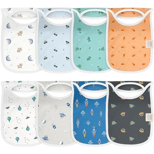 KeaBabies 8-Pack Baby Bibs for Boys, Girls - Pullover Bibs for Drooling Teething Baby Girl & Boy Toddler, Newborn, Soft & Absorbent, Cute Colors, Large Torso Coverage Keep Infant Clean & Dry (Cosmo) - KEABABIES (1)