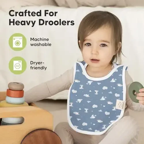 8-Pack Baby Bibs for Boys, Girls - Pullover Bibs for Drooling Teething Baby Girl & Boy Toddler, Newborn, Soft & Absorbent, Cute Colors, Large Torso Coverage Keep Infant Clean & Dry (Dreamers) - 6