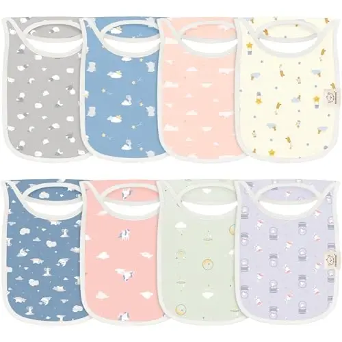 8-Pack Baby Bibs for Boys, Girls - Pullover Bibs for Drooling Teething Baby Girl & Boy Toddler, Newborn, Soft & Absorbent, Cute Colors, Large Torso Coverage Keep Infant Clean & Dry (Dreamers) - KEABABIES