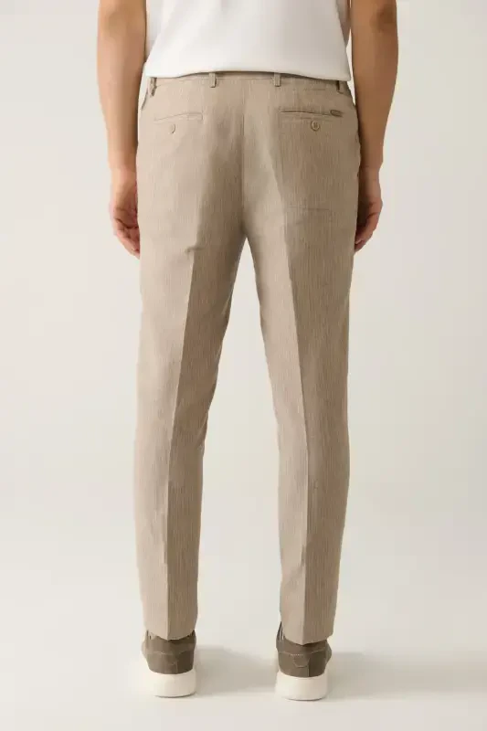 Erkek Vizon Relaxed Fit Beli Lastikli Keten Karışımlı Linen Touch Takım Elbise Pantolonu A41y3260-Vizon - 4
