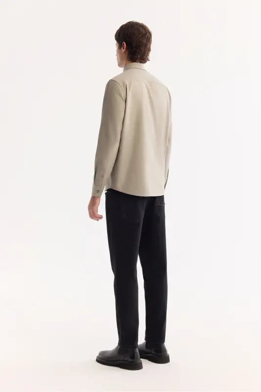 Erkek Vizon Düğmeli Yaka Pamuklu Soft Touch Regular Fit Gömlek B002036 - Vizon - 4
