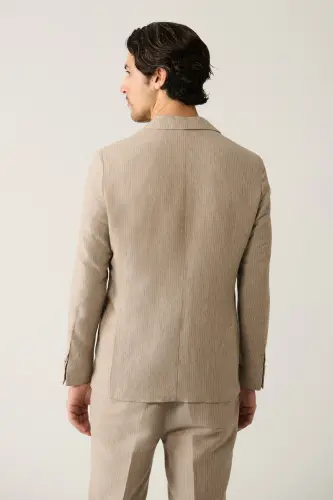 Erkek Vizon Astarsız Keten Karışımlı Comfort Slim Fit Takım Elbise Ceketi A41Y4060 - Vizon - 4