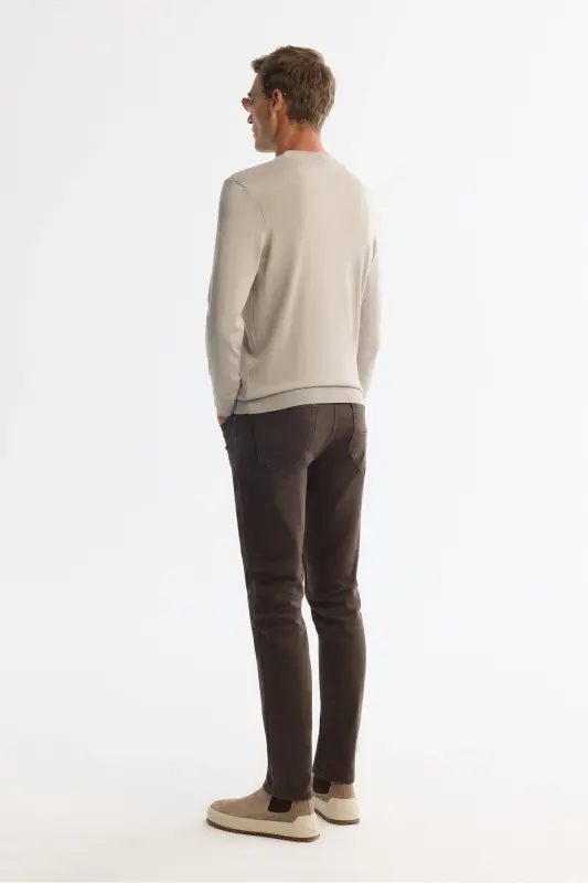 Erkek Vizon Bisiklet Yaka Viskon Karışımlı Basic Triko Regular Fit Kazak B005021 - Vizon - 4