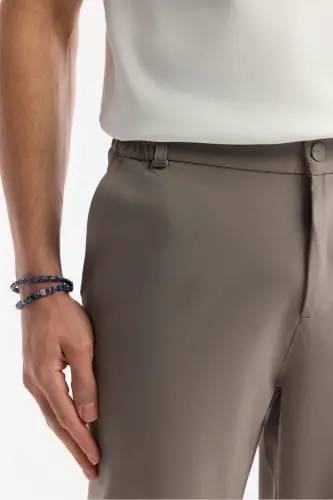 Erkek Vizon Beli Lastikli Bi-Stretch Teknik Kumaş Slim Fit Pantolon A51Y3077-Vizon - 6