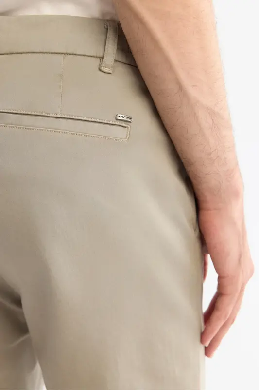 Erkek Vizon Yanı Lastikli Yumuşak Tuşeli Duble Paça Slim Fit Pantolon A42Y3007 - Vizon - 5