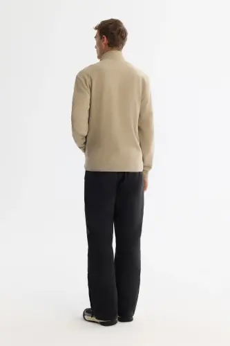 Erkek Vizon Soğuğa Dayanıklı Dik Yaka Fermuarlı Polar Regular Fit Sweatshirt A42Y1311 - Vizon - 4