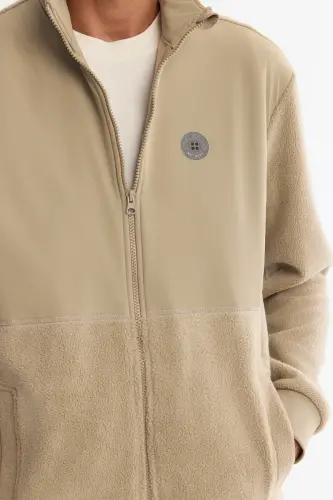 Erkek Vizon Soğuğa Dayanıklı Dik Yaka Fermuarlı Polar Regular Fit Sweatshirt A42Y1311 - Vizon - AVVA (1)