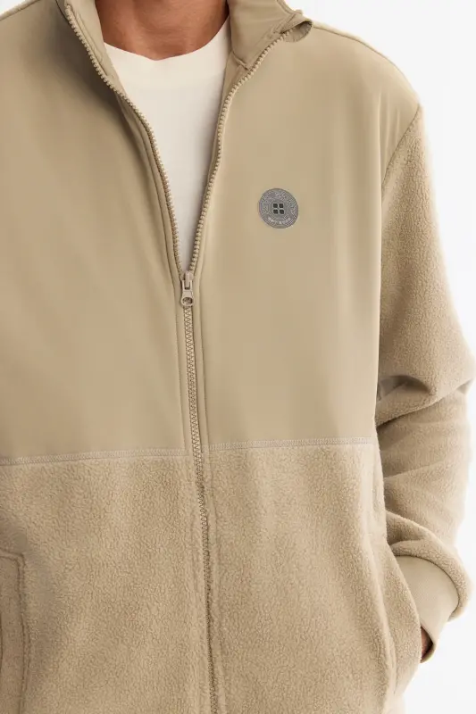 Erkek Vizon Soğuğa Dayanıklı Dik Yaka Fermuarlı Polar Regular Fit Sweatshirt A42Y1311 - Vizon - 2