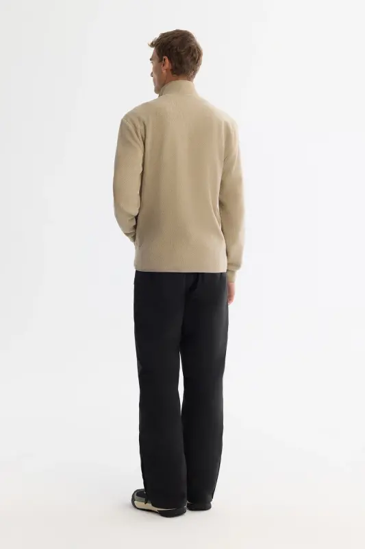 Erkek Vizon Soğuğa Dayanıklı Dik Yaka Fermuarlı Polar Regular Fit Sweatshirt A42Y1311 - Vizon - 4