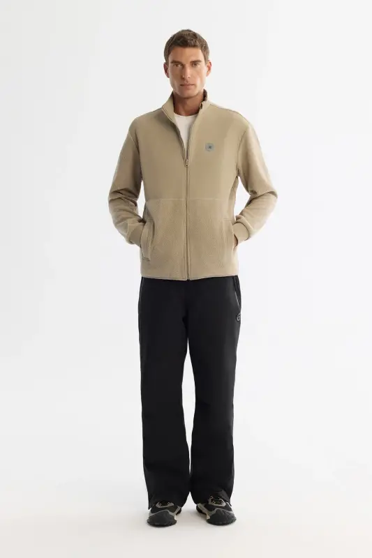Erkek Vizon Soğuğa Dayanıklı Dik Yaka Fermuarlı Polar Regular Fit Sweatshirt A42Y1311 - Vizon - 5